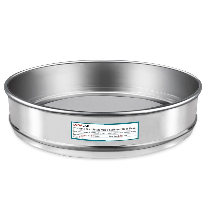 LVDALAB 304 Stainless Steel Lab Sieve Screen Mesh, 250 Mesh (0.061mm) Aperture Test Sieve, 15.75''(40cm) Diameter Economy Standard Analysis Sample Test Sieves for Industrial Laboratory Homes - Image 1